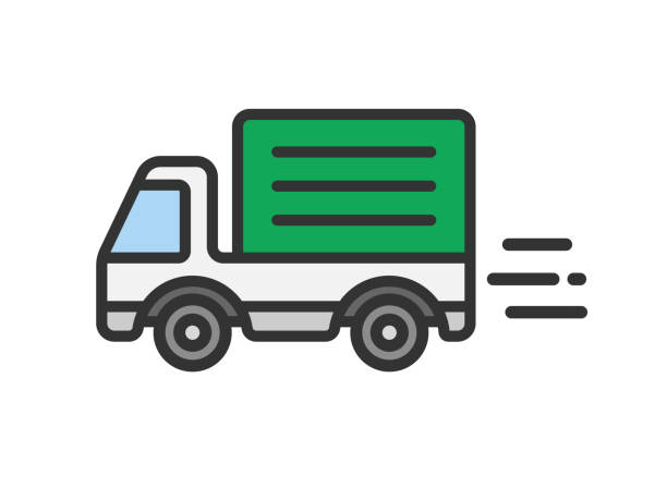 illustration of a truck icon (line drawing color) in a hurry.